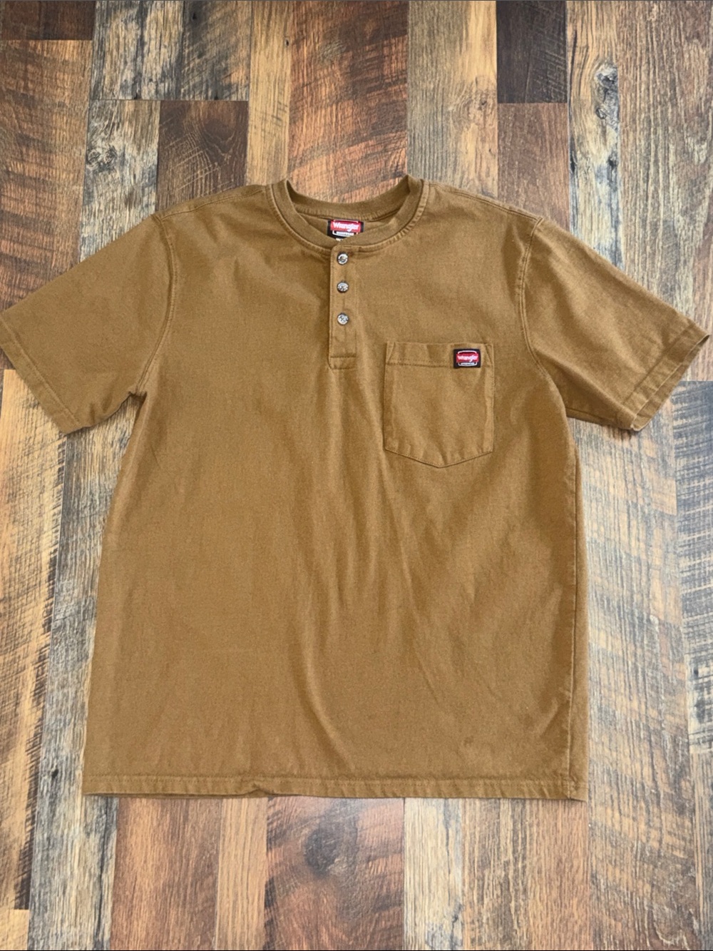 Wrangler Workwear Pocket Henley T-Shirt Brown Men’s Medium 100% Cotton